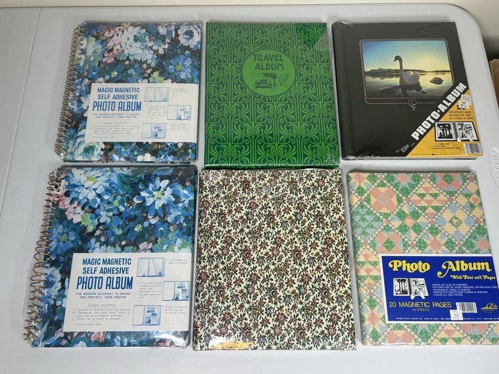 Vintage Photo Album Lot 6 Self-Adhesive Magnetic Floral Travel Kmart Sealed NOS
